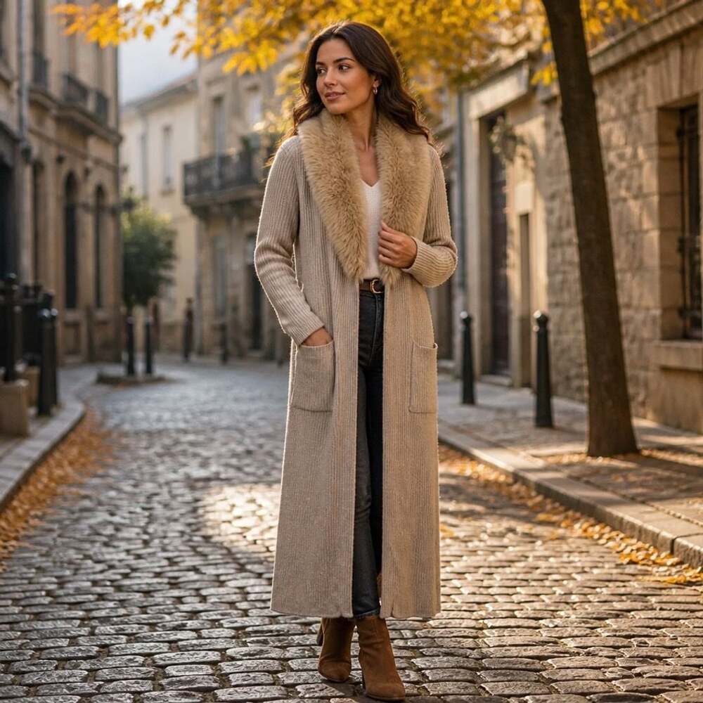 Show Me Your Mumu Lombardi Long Ribbed Cardigan with Faux Fur Collar